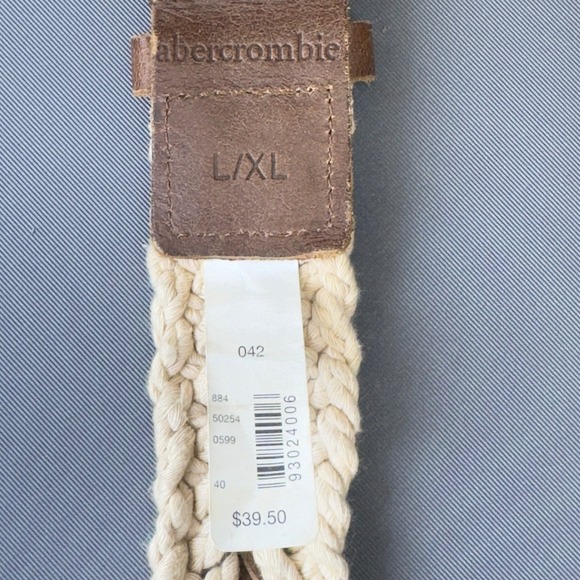 Abercrombie & Fitch Mens Woven Rope and Leather Belt L XL Brown Buckle‎ Casual - Picture 3 of 6